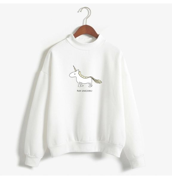 

Embroidery Women Hoodies Female Long Sleeve Fleece Turtleneck Sweatshirt Autumn Winter Kawaii Unicorn Print Harajuku Casual Pullover