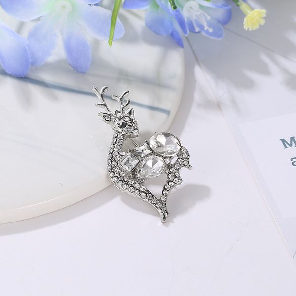

christmas brooches pins gift cute for women fashion crystal brooch running deer brooch, Gray