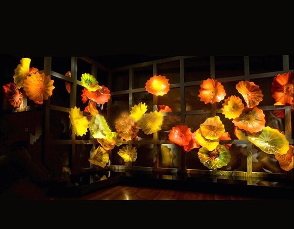 

gallery corridor lamps hanging orange color style 100% hand blown murano glass plates wall art for windiow