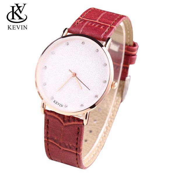 

kevin kv men watch fashion leather male watches leather simple quartz wrist watch gentlemen boys gifts present dropshipping, Slivery;brown