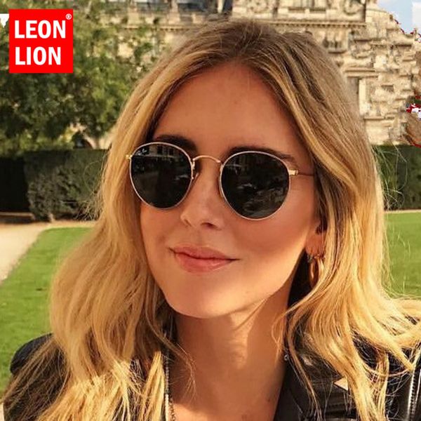 

leonlion 2018 metal round mirror sunglasses women ocean lens classic shopping glasses hd brand designer feminino, White;black