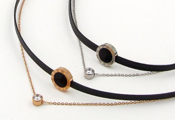 

new double black waist rope roman numerals round short necklace fashion korean tide ladies clavicle long chain, Silver