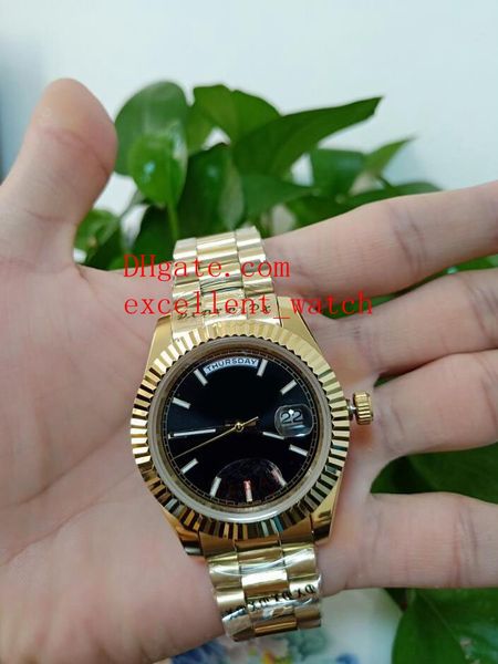 

luxury fashion mens watches 40 mm 228238 day date president 18k yellow gold black dial asian 2813 automatic mechanical stainless steel m, Slivery;brown