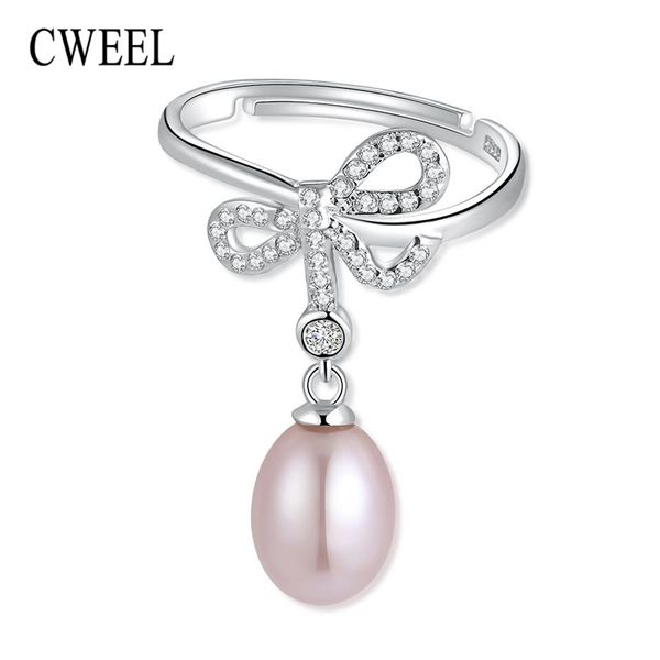 

whole salecweel 925 sterling silver rings for women natural pearl engagement ring peal ring female imitation crystal & zircon rings, Golden;silver