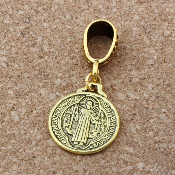 

MIC .100pcs/lot Dangle Ancient gold Saint Benedict Medal Religious Charm Big Hole Beads Fit European Charm Bracelet Jewelry 18x40mm A-114a
