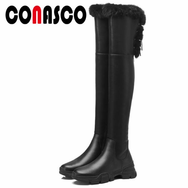

conasco women over the knee high boots platforms long warm winter snow shoes woman tight high party dancing shoes boot, Black