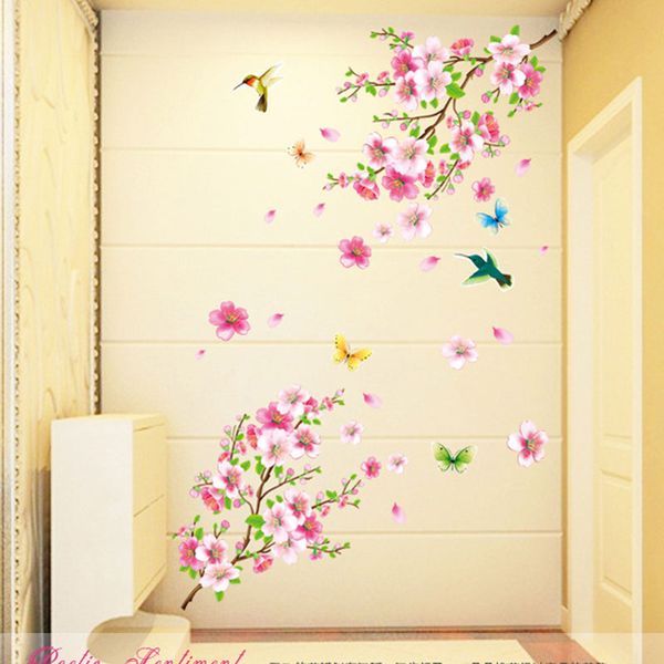 

3d new cherry peach blossom flower branch butterfly bird removable pvc art wall sticker wall decor decals diy
