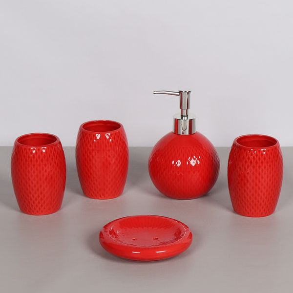 

european upscale wedding gift ceramic bathroom five sets of toiletries set red brushing mug bathroom products