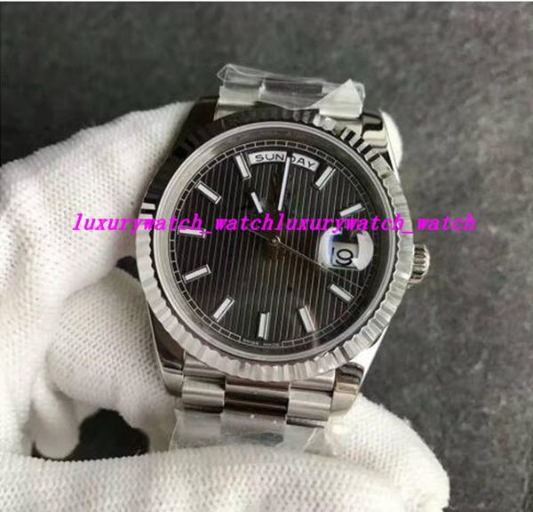 

luxury watches fashion sweep automatic movement mechanical day date silver stainess sapphire gray stripe face original clasp men watches, Slivery;brown