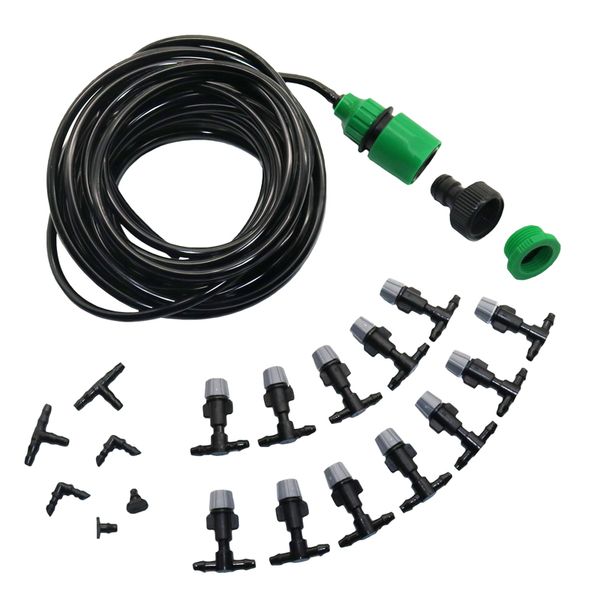 

1 sets fog nozzles micro automatic garden irrigation watering kit 10m hose and gray spray head with 4/7mm tee and connector