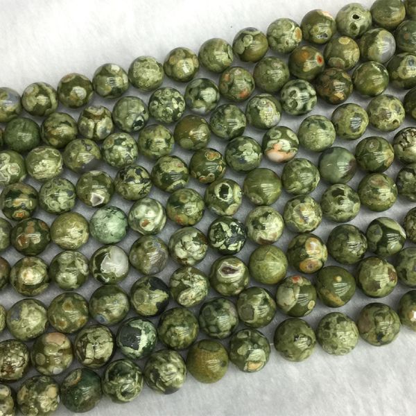 

natural genuine green yellow rhyolite round jewellery loose ball beads 6mm 8mm 10mm 12mm 15.5" 05436, Black