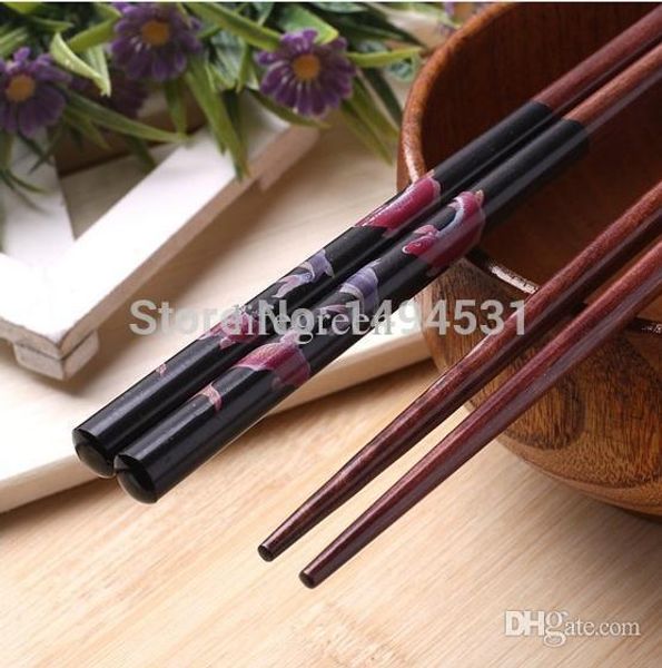 

wholesale-10 pairs vintage fish painting blsck new bamboo wood chopsticks hairsticks 1 set/5 pairs tableware characteristic