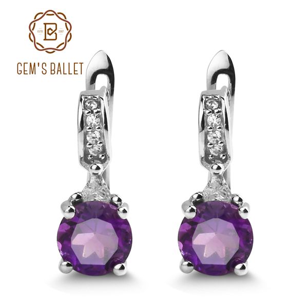 

gem's ballet natural amethyst purple gemstone cute stud earrings 925 sterling silver solid earring fine jewelry for women, Golden;silver