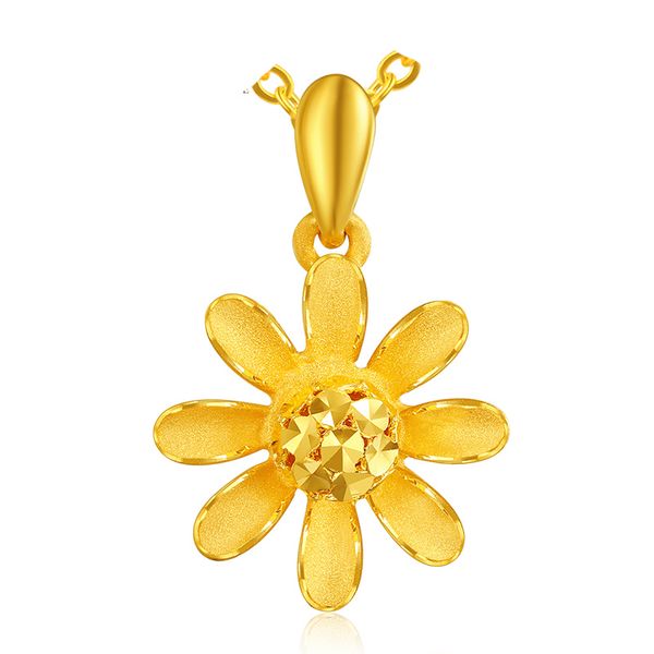 

solid 999 24k yellow gold pendant women sun flower pendant 2.36g, Black