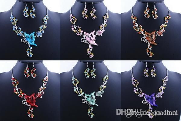 

6 colors new fashion bridal necklace set vintage butterfly necklace ethnic butterfly pendant nae04, Silver