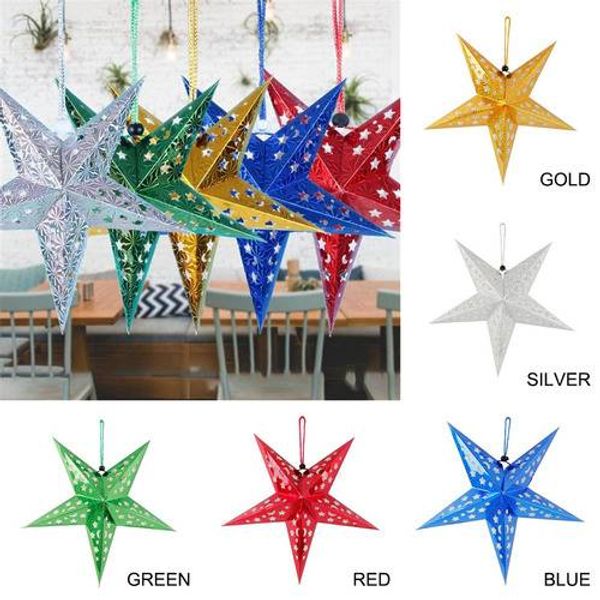 Christmas Decoration Ceiling Stereoscopic Laser Pentacle Paper Star Ornaments Star String Hanging Tree Decoration Ornament Happy Gifts Decor Christmas