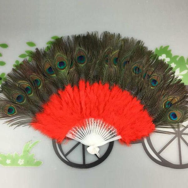 

new arrival belly dance feather peacock fan nice stage performance props fan veils 1 color available shipping, Black;red