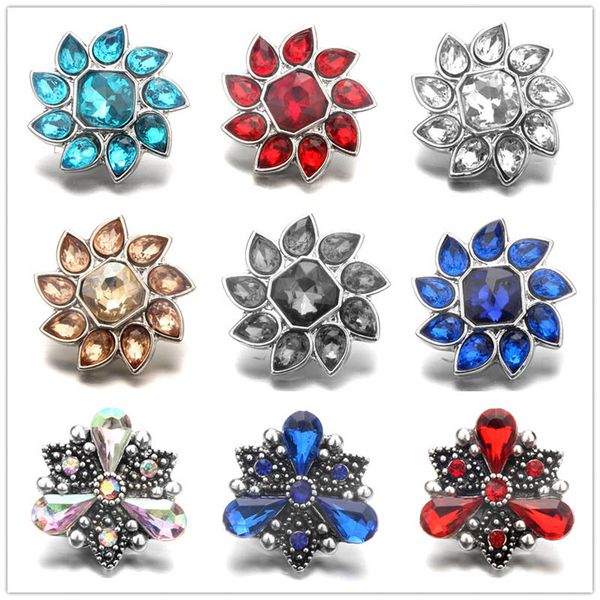 

exquisite noosa inlay crystal metal flower snap buttons 18mm button charms for diy snap jewelry findings