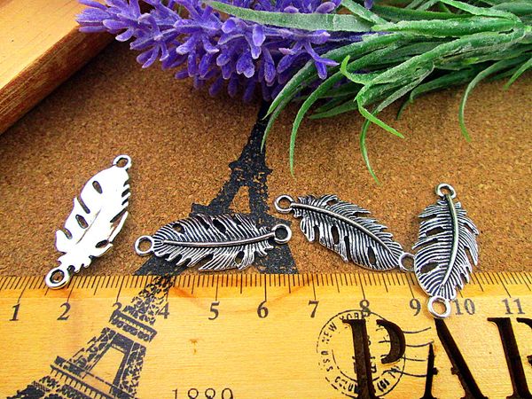 

45pcs 35*15mm antique silver two holes feather charms pendants, Bronze;silver