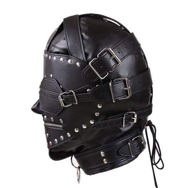 Bondage Luxury Sexy Zipper Hoods Helmet Pu Copricapo in pelle Maschera Poggiatesta # Q76