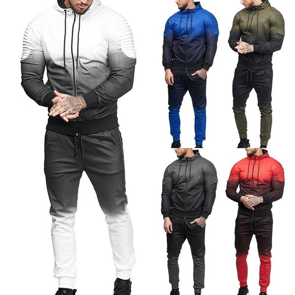 2018 Yeni Sonbahar Erkekler Eşofman Spor Seti 3D Baskı Çizgili Gömlek Uzun Kollu Spor Pantolon Koşu Suit Artı Boyutu Ceket Pantolon C18111301