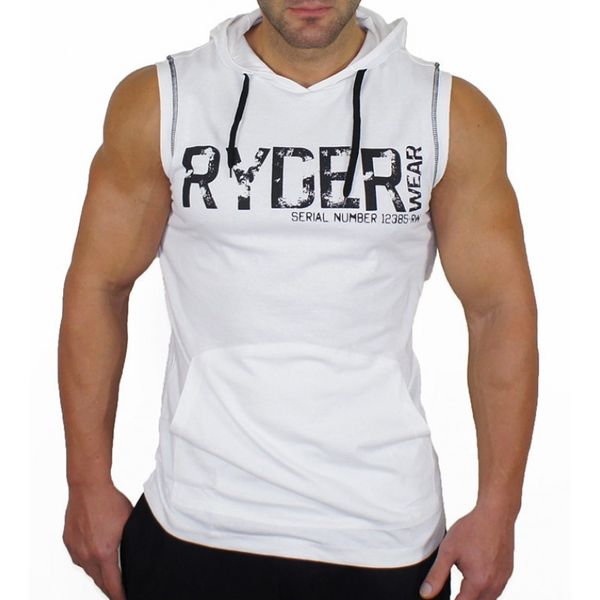 

2018 brand cotton men clothing bodybuilding tank printing sports fitness men running vest hooded gyms tank top, Black;blue