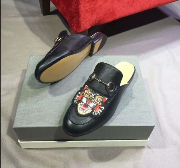 

slippers women genuine leather mules flat mules shoes metal chain casual shoes loafers fashion outdoor slippers ladies summer, Black