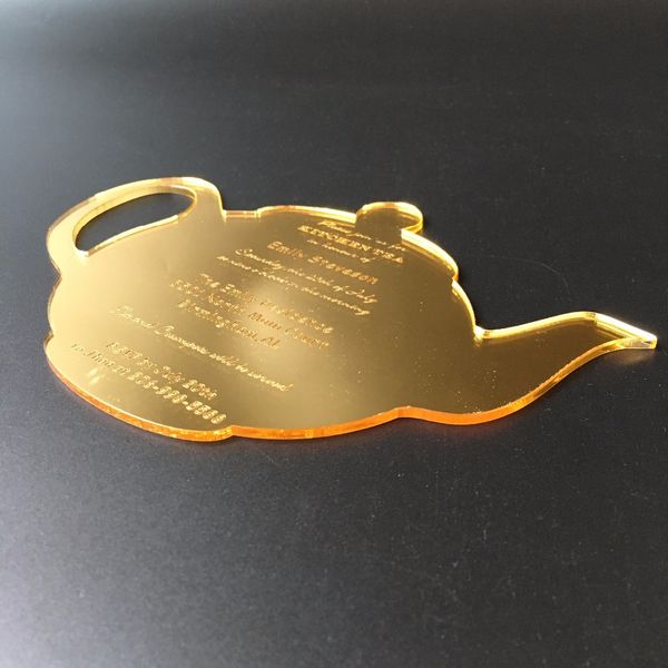 Großhandel 8 Stück Pro Los Lustige Teekanne Form Hochzeit Küche Tee Golden Spiegel Acryl Einladung Karten Schiff Nur Nach Australien Von Shuangyin005
