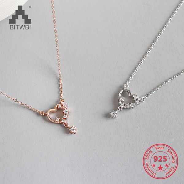 

100% s925 sterling silver women hollow out heart rhinestone pendants necklace