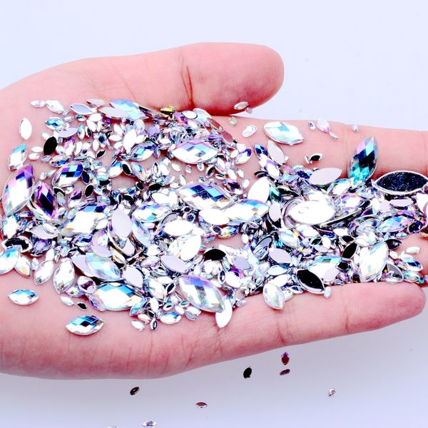 

eye shape crystal ab 7g 600pcs 7 sizes acrylic rhinestones flat back nail rhinestone 3d non ix nail art decoration diy tool, Silver;gold