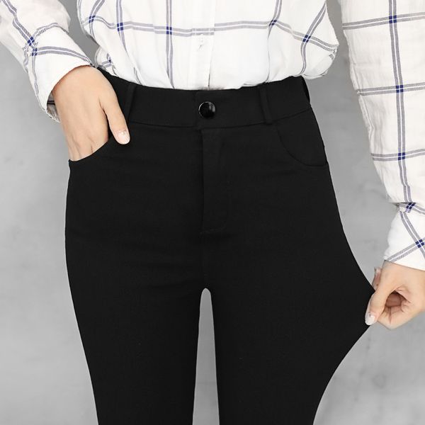 

new wild black tight pencil pants ladies jean trousers high waist straight leg zip belt plain pants women elegant crop trousers, Black;white