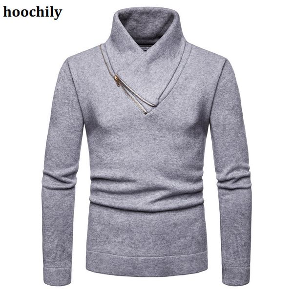 

hoochily men sweater 2018 autumn and winter new sweater casual men's half-high collar zipper decorative solid color, White;black