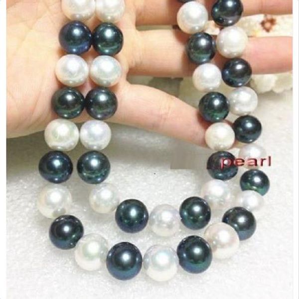 

charming 36" 10-11mm south sea white black pearl necklace 14k yellow clasp, Silver