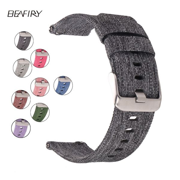 

beafiry breathable woven nylon watch band lightweight canvas watch straps 22mm 24mm different colors, Black;brown