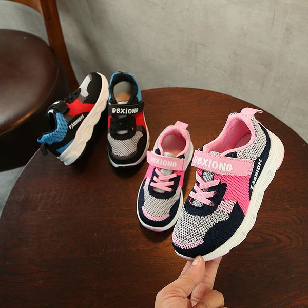 

2018 spring children sports girl casual kids shoes leather boy toddler boys coloured shoes travel breathable mesh shoes, Black;red