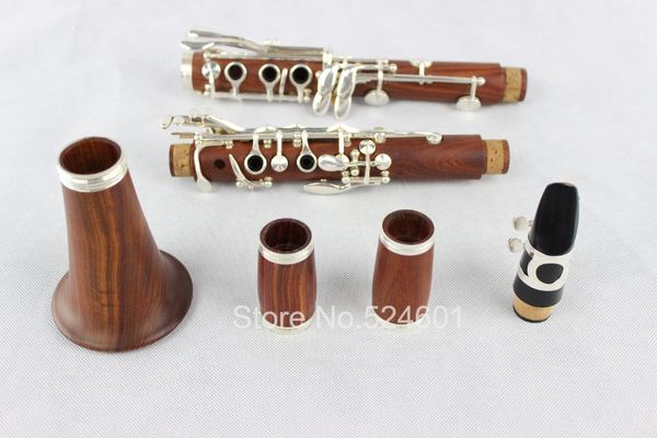 ABT-450 Clarinetto in legno rosso Strumento per prestazioni professionali 17 tasti Sib Tune Clarinetto in palissandro mogano Chiavi d'argento Clarinetti