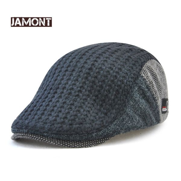 

jamont mens knitted wool beret cap winter warm hat for male duckbill visor flat cap boina cabbie caps elderly men newsboy hats, Blue;gray