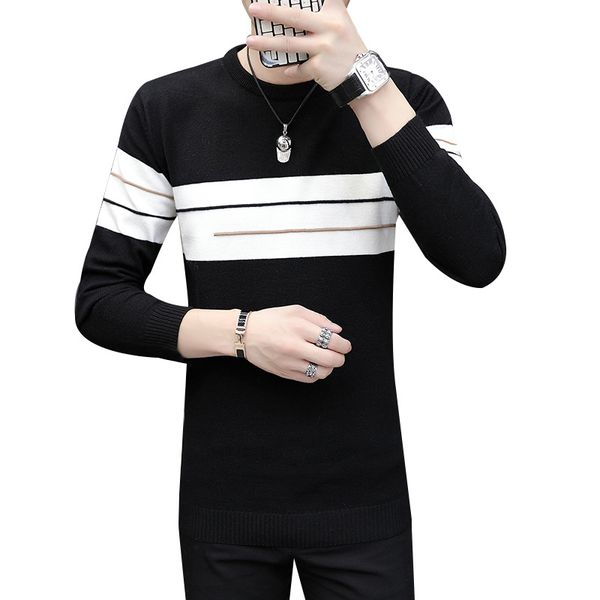 

casual korean style knitted pullover woolen sweater men o-neck letter knitted pullover slim thick men clothes 2018, White;black