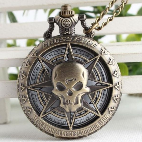 

vintage bronze steampunk quartz pocket watch hollow carribean pirate horror men women pendant necklace gift watches, Slivery;golden