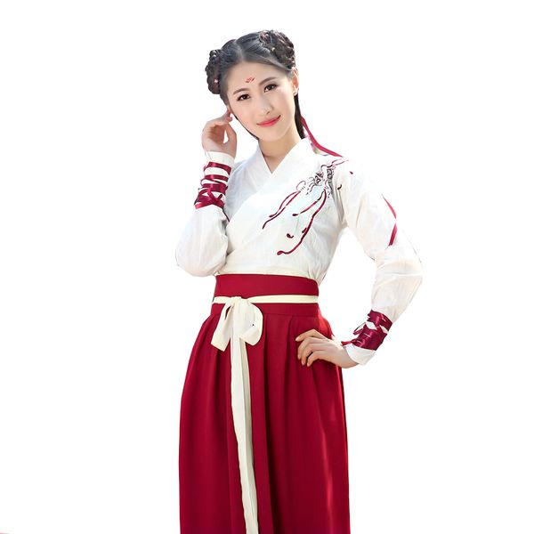 

2019 chinese folk dance clothes hanfu for women national costume fairy dress tang dynasty ancient costumes for stage costumes, Black;red