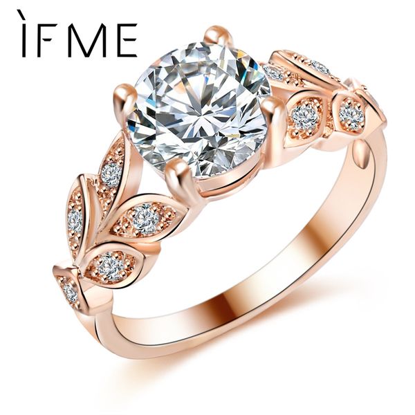 

wholesale-if me wedding crystal silver color rings leaf engagement gold color cubic zircon ring fashion new brand bijoux for women jewelry, Golden;silver