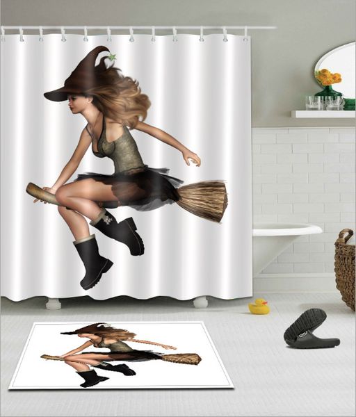 

maiden witch pattern 3d print custom waterproof bathroom modern shower curtain polyester fabric bathroom curtain door mat sets