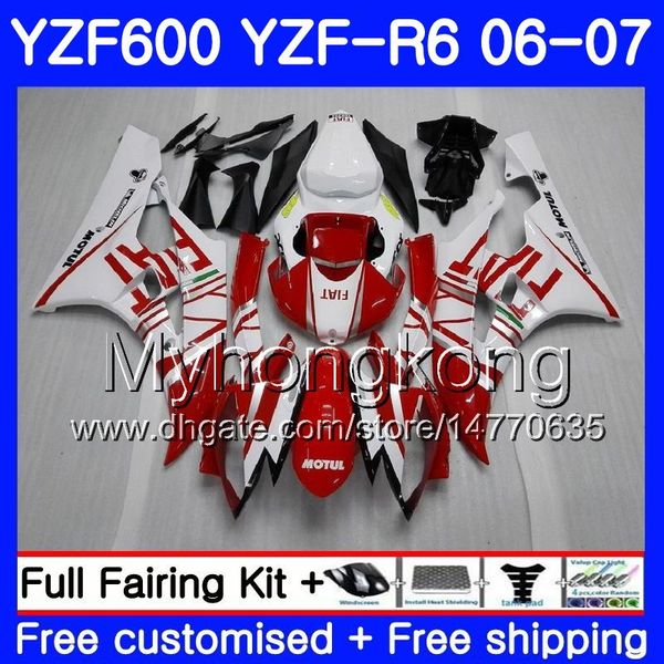 Корпус+бак для Yamaha красный белый акциям и YZF Р 6 и YZF 600 и YZF-600 YZFR6 06 07 рама 233HM.12 YZF-R6 06 07 Yzf600 YZF R6 2006 2007 обтекатели комплект