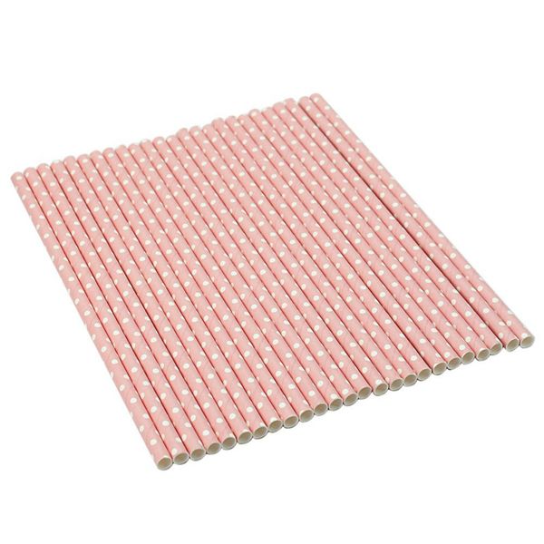 

25pcs party paper straws wedding paper dotted drinking straws (pink