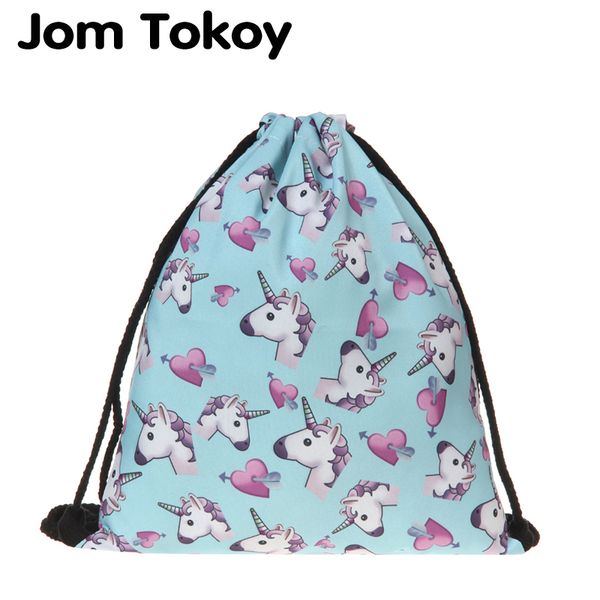 

jom tokoy fashion drawstring bag 3d printing unicorn feminina drawstring backpack women daily casual girl's knapsack