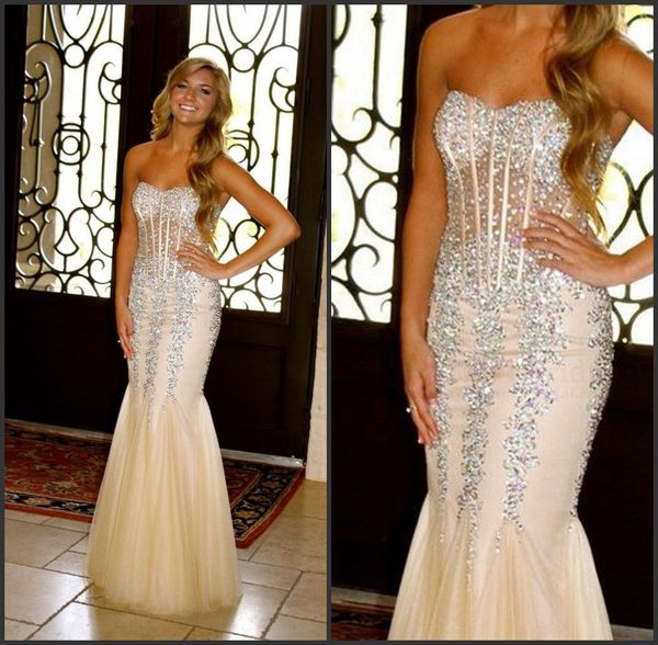 

sweetheart tulle major beaded mermaid champagne colored prom dresses exposed boning evening gown robes de soiree tendance longue, Black;red