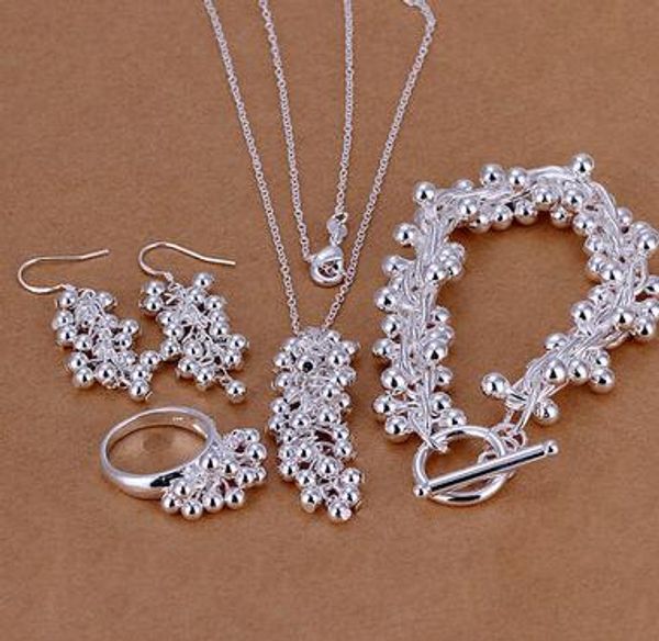 Mode passt weiblich 4 mal 925 Silber Halskette Armband Ohrringe Ring Weintrauben Geschenke