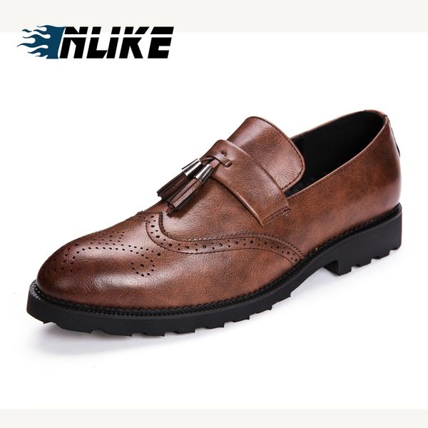 

inlike men's tassel leather shoes mens business genuine leather casual loafers jw745, Black