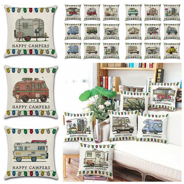 

45*45cm touring happy campers printed pillow case cartoon bus sofa throw cushion cover pillow case home decor pillow cover 20styles ffa588