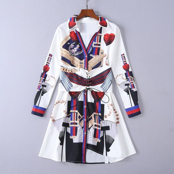 

european and american women's wear autumn 2018 the new long sleeve v-neck diamond chain printing dress, Black;gray